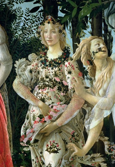 Yksityiskohta kuvasta Flora kuin kevään tunti, Primavera tempera paneelille -teoksesta, 558, yksityiskohta. tekijältä Sandro Botticelli