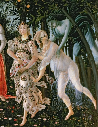 Yksityiskohta kuvasta Zephyr, ja Flora kuin kevään tunti, Primavera tempera paneelille -teoksesta 558. tekijältä Sandro Botticelli