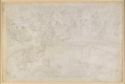 La Divina Commedia, Inferno XVII. Vergilius ja Dante helvetin seitsemännessä piirissä, 3. vyöhyke: jumalallista järjestystä rikkoneet väkivallantekijät liekkiaavikolla, koronkiskureiden rangaistus; laskeutuminen syvyyksiin Geryonin selässä tekijältä Sandro Botticelli