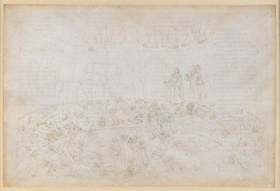 La Divina Commedia, Inferno XXXII. Yhdeksäs piiri (Cocytus), 1. ja 2. kaistale: Sukulais- ja isänmaanpettureiden rangaistus Cainan ja Antenoran jäässä tekijältä Sandro Botticelli