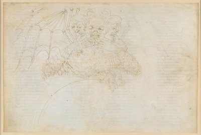 La Divina Commedia, Inferno XXXIV (1): Helvetin keskusta: Lucifer Giudeccan jäässä, murskaamassa Juudasta, Brutusta ja Cassiusta tekijältä Sandro Botticelli