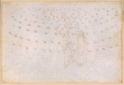 La Divina Commedia, Paradiso XXIII. Kahdeksas taivas (kiinteiden tähtien taivas): Näky Kristuksen voitosta; Dante näkee Beatricen todellisessa muodossaan; Neitsyt Marian tanssi ja kaksitoista apostolia tekijältä Sandro Botticelli