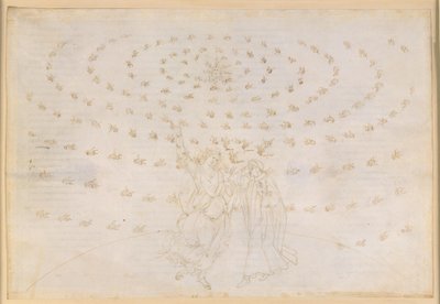 La Divina Commedia, Paradiso XXVI. Kahdeksas sfääri (kiinteiden tähtien taivas): Johannes kysyy Dantelta kolmannesta teologisesta hyveestä, rakkaudesta; Danten näkökyky palautuu entistä vahvempana; Aadamin valo ilmestyy tekijältä Sandro Botticelli