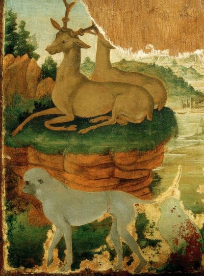 Landschaft mit Rehböcken und Affen tekijältä Sandro Botticelli