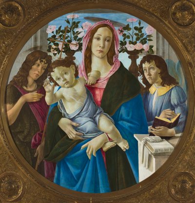 Madonna ja Jeesus-lapsi, Pyhä Johannes Kastaja ja enkeli tekijältä Sandro Botticelli