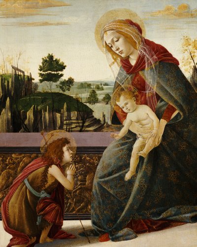 Madonna ja lapsi nuoren Johannes Kastajan kanssa maisemassa tekijältä Sandro Botticelli