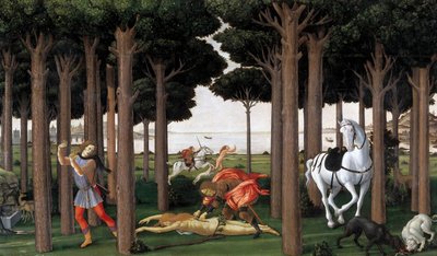Nastagio degli Onestin tarina Toinen jakso, noin 1483 tekijältä Sandro Botticelli