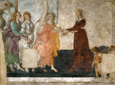 Venus ja kolme armoa tarjoavat lahjoja nuorelle tytölle, 1484-1486 tekijältä Sandro Botticelli