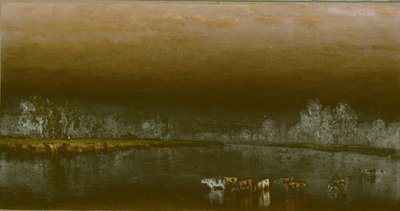 Lehmät lammessa auringonlaskun aikaan tekijältä Sanford Robinson Gifford