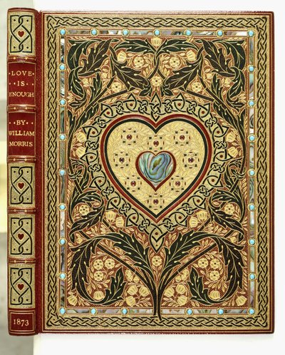 William Morrisin kirjan "Love is Enough or The Freeing of Pharamond" etukansi tekijältä Sangorski and Sutcliffe