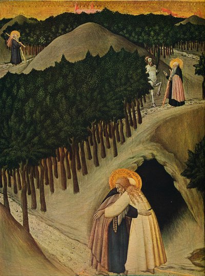 Pyhän Antoniuksen ja Pyhän Paavalin tapaaminen, 1430-1435 tekijältä Sano di Pietro