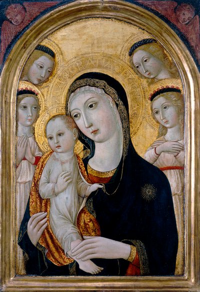 Madonna ja lapsi enkelien kanssa, n. 1480 tekijältä Sano di also Ansano di Pietro di Mencio (workshop of) Pietro