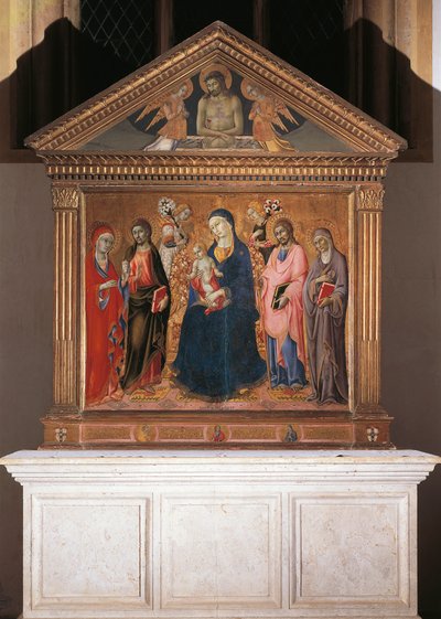 Madonna ja lapsi pyhien ja Kristuksen kanssa Pietassa tekijältä Sano di also Ansano di Pietro di Mencio Pietro