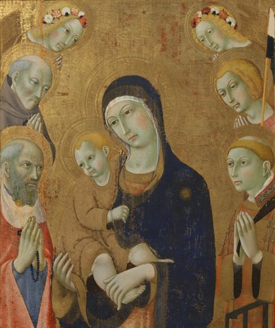 Neitsyt ja lapsi, enkelit ja pyhät (maalaus puulle) tekijältä Sano di also Ansano di Pietro di Mencio Pietro