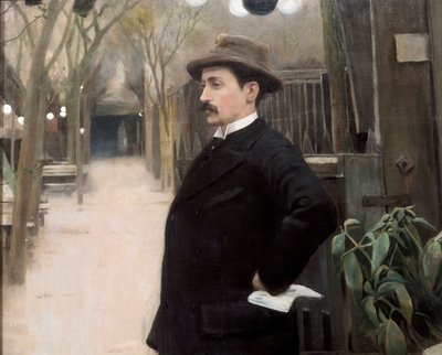 "Muotokuva taidemaalari Miguel Utrillosta (1862-1934) hänen Pariisissa-vierailunsa aikana" Yksityiskohta. Santiago Rusinol y (i) Pratsin (1861-1931) maalaus 1891. tekijältä Santiago Rusinol i Prats