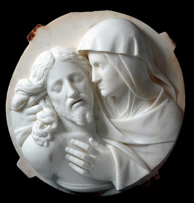 Santo Varnin Pietan marmoriveistos (1807-1885) 1863-1870. Himmeä. 56x52x12 cm Prince Odon di savoian kokoelmasta. Genes, Galleria d