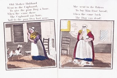 Kaksi sivua lorukirjasta "Vanhan äiti Hubbardin ja hänen koiransa sarjakuvat" tekijältä Sarah Catherine (after) Martin