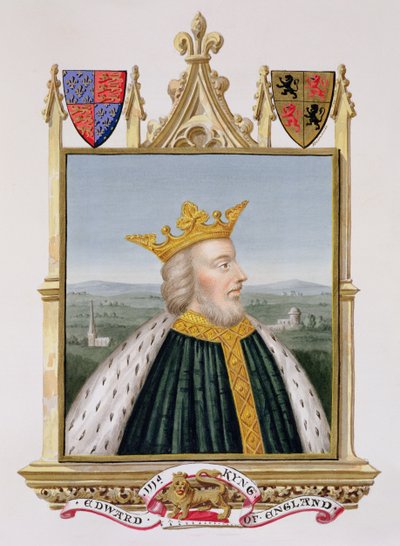 Muotokuva Edward III:sta (1312-77) Englannin kuninkaan vuodelta 1327 kirjasta "Memoirs of the Court of Queen Elizabeth", julkaistu vuonna 1825 (wc ja guassi paperilla) tekijältä Sarah Countess of Essex