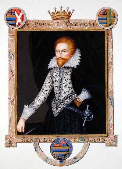 Henry Mannersin muotokuva (k. 1563) Rutlandin toinen jaarli kirjasta "Memoirs of the Court of Queen Elizabeth", julkaistu 1825 (akvarelli ja guassi paperille) tekijältä Sarah Countess of Essex