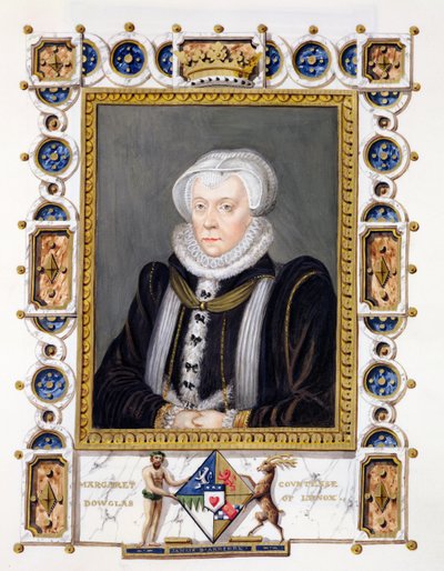 Muotokuva Margaret Douglasista (1515-78) Lennoxin kreivitär kirjasta "Memoirs of the Court of Queen Elizabeth", julkaistu vuonna 1825 (wc ja guassi paperilla) tekijältä Sarah Countess of Essex