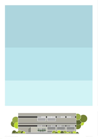 Stamford Hillin kirjasto, 2014 (grafiikan giclee-vedos) tekijältä Sarah Evans
