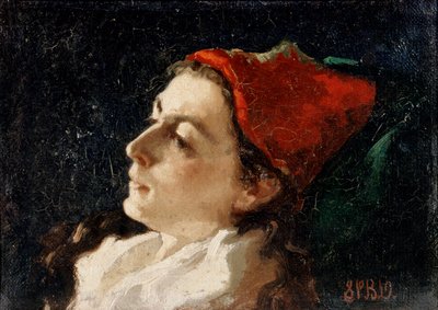 Punamyssyisen naisen pää (öljy kankaalle) tekijältä Sarah Paxton Ball Dodson