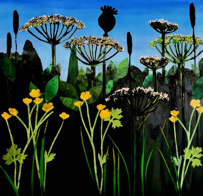 Buttercups 2020 (akryylia aluksella) tekijältä Sarah Thompson-Engels