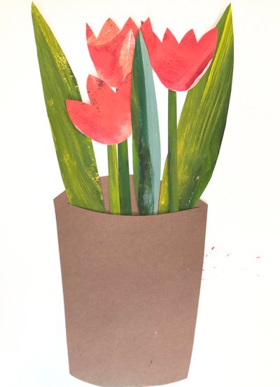 Tulppaanit ruukussa, 2018 (kollaasi) tekijältä Sarah Thompson-Engels