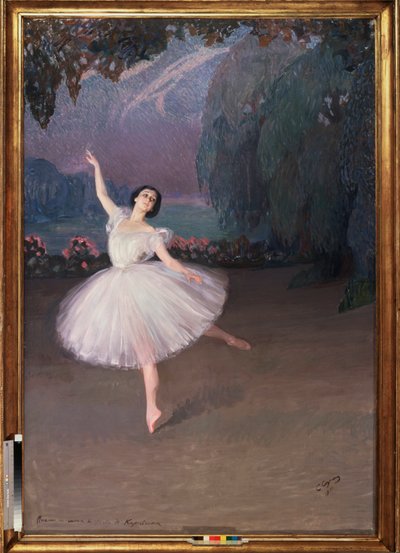 Tamara Karsavina (1885-1978) balerina Sylfidessä (baletti Sylphide). tekijältä Savelij Abramovich Sorin