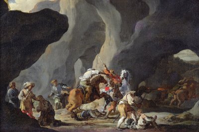 Matkustajien hyökkäys, n. 1634-37 tekijältä Sébastien Bourdon