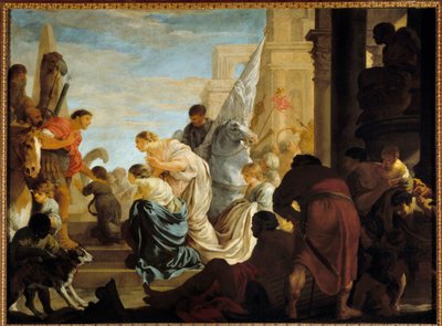 Antoinen ja Kleopatren kohtaaminen Egyptin kuningatar Kleopatre (79-30 eKr.) tapaa tulevan rakastajansa Marc Antoinen (83-30 eKr.) luultavasti Roomassa. Sebastien Bourdonin (1616-1671) maalaus 1600-luvun aurinko. 1,45x1,97 m tekijältä Sébastien Bourdon