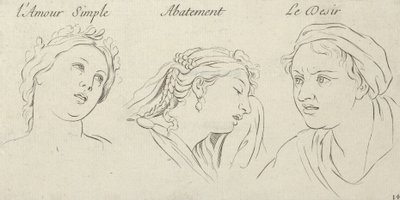 Yksinkertainen rakkaus, masentuneisuus, halu intohimon hahmoilta, kaiverrettu de..., 1695-1720. tekijältä Sébastien Le Clerc the Younger