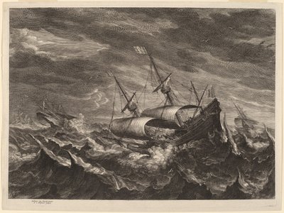 Purjeveneitä myrskyssä tekijältä Schelte Adams Bolswert after Andries van Eertvelt