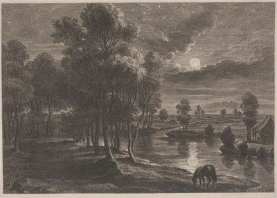 Kuutamoinen jokimaisema tekijältä Schelte Adams Bolswert, after Sir Peter Paul Rubens