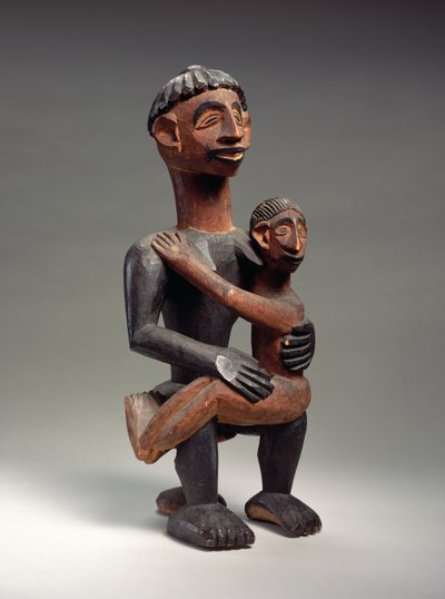 Istuva äiti ja lapsi, Igbo, Nigeria (puu) tekijältä School African