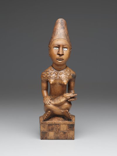 Istuva naishahmo lapsen kanssa (pfemba) Yombe Group, Kongo Peoples (puu, lasi tai kiille ja tahra) tekijältä School African