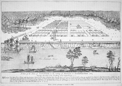 Näkymä Savannahista, Georgiasta vuonna 1741 (litho) tekijältä School American