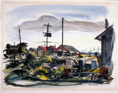 Lumber Camp (akvarelli luonnonvalkoiselle paperille) tekijältä School American