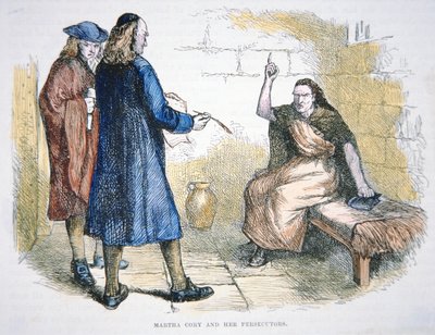 Martha Coreyta syytetään noituudesta Salemin noitaoikeudenkäynnissä vuonna 1692 (värilitho) tekijältä School American