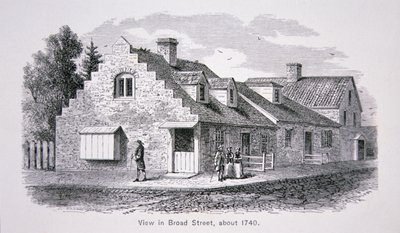 Näkymä Broad Streetille, New York City n. 1740 (litho) tekijältä School American