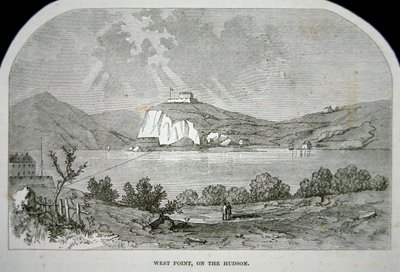 West Point, avainlinnoitus, jonka Benedict Arnold suunnitteli toimittaakseen briteille vapaussodan aikana (litho) tekijältä School American