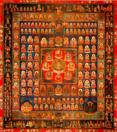 Buddhalaisuus: mandala taizokai (Garbhadhatu) sanoi matriisin maailmasta - Anonyymi guassi silkillä, 8.-9. vuosisata Koko 187x164,3 cm To-Ji Kioto, Japani tekijältä School Asian