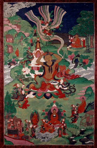 Episodi Buddhan elämästä: hiustenleikkaus. Kuvakudos. Pariisi, Guimetin museo, Aasian taiteen kansallinen museo tekijältä School Asian