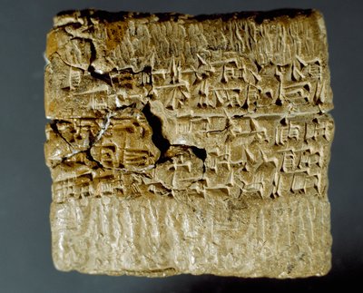 Assyrian sivilisaatio: kaiverrettu laatikko, jossa on nuolenpäämerkkejä kahden hopeakaivoksen tuotannosta. Istanbul, arkeologinen museo tekijältä School Assyrian