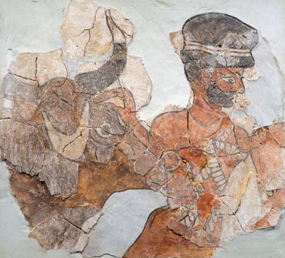 Fresko, joka kuvaa uhrauksia Marin (nykyisin Tell Hariri) arkeologisesta alueesta Syyriasta, tekijältä School Assyrian