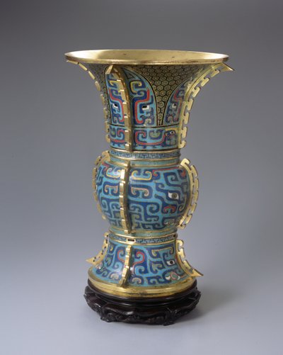 Zun-muotoinen maljakko ja teline (cloisonne emali & zitan) (katso myös 272146) tekijältä School Chinese