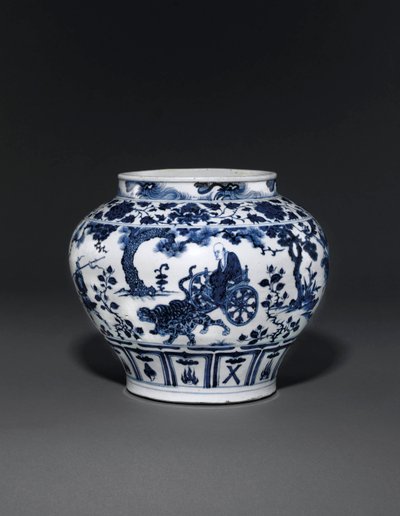 Poikkeuksellisen harvinainen ja tärkeä sinivalkoinen purkki, Guan Yuan -dynastia, 1300-luvun puoliväli (keraaminen) (katso myös 469090-469093) tekijältä School Chinese