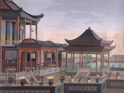 Kiinan virkamiehen talo, n. 1800-05 (läpinäkymätön akvarelli paperille) tekijältä School Chinese