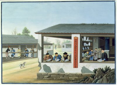 Posliinin valmistus, koristelu sinisellä (guassi ja akvarelli paperille) tekijältä School Chinese