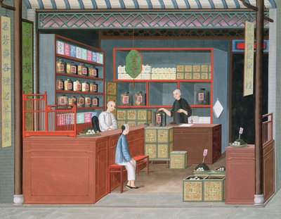 Ming-Tang Tea Store käsittelee tuoksuvaa Tenderleaf-teetä (akvarelli  guassi paperille) tekijältä School Chinese